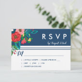 Folk Boeket - Blue Boho RSVP Kaartje (Staand voorkant)