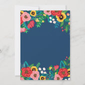 Folk Boeketten - Deep Blue & Red Boho Bruiloft Kaart (Achterkant)