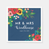 Folk Bouquet - Blue Boho Mr & Mrs Wedding Servetten (Voorkant)