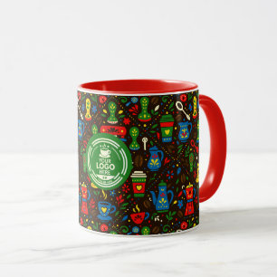 Folk coffee logo badge op kleurrijk barista patroo mok