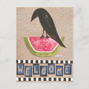 Folk Crow on Watermelon Briefkaart