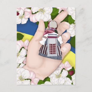 Folk Doll, Motanka en appelbloesem uit Oekraïne. Feestdagenkaart
