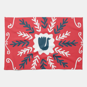Folk Doodle Art Kerst Tegel Theedoek