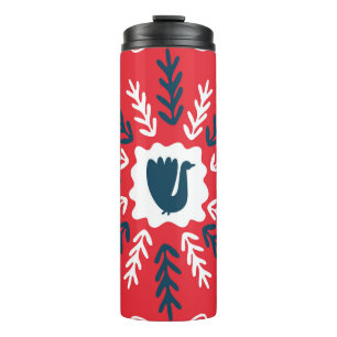 Folk Doodle Art Kerst Tegel Thermosbeker