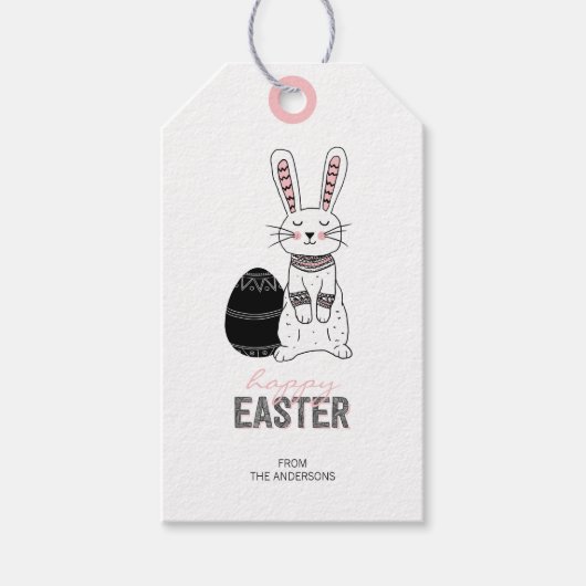 Folk Easter Bunny Rabbit Gift Label Cadeaulabel (Voorkant)