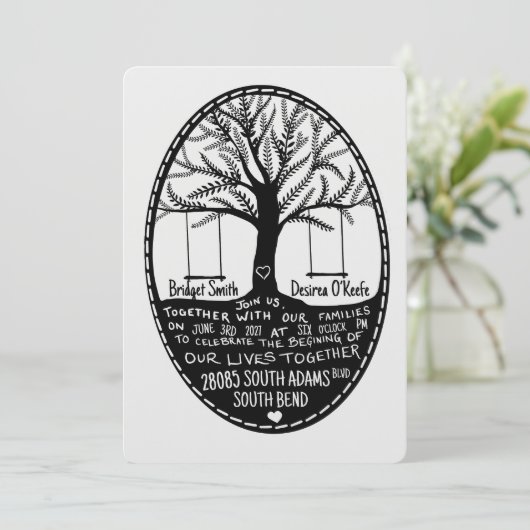 Folk Embroidery Style Drawn Wedding Invitation (Debout devant)