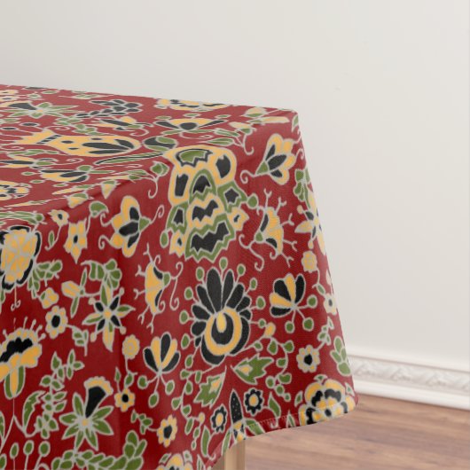 Folk Embroidery Yellow, groen, zwart op Deep Red Tafelkleed (Voorbeeld)