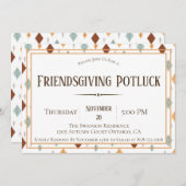 Folk Fall Leaves Friendsgiving Potluck Invitation Kaart (Voorkant / Achterkant)