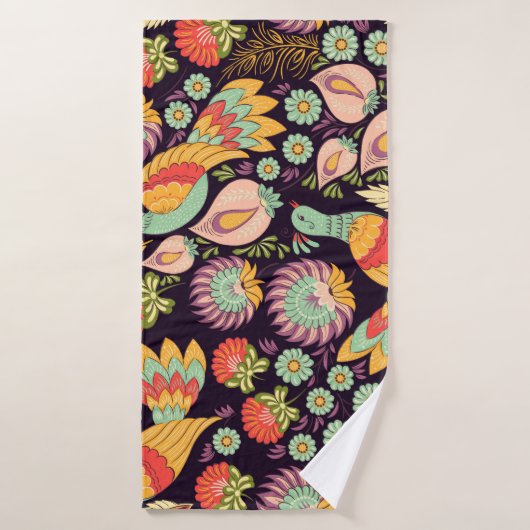 Folk Floral Birds Ornament Badhanddoek (Badhanddoek)