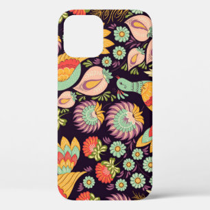 Folk Floral Birds Ornament iPhone 12 Hoesje