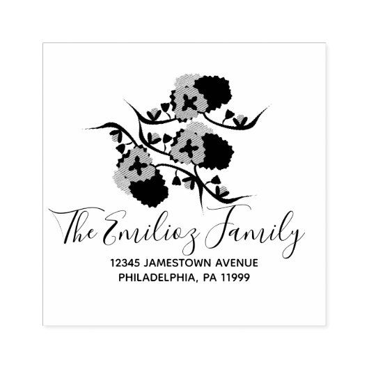 Folk Floral Greenery Script Address Rubber Stamp Rubberstempel (Afrduk)