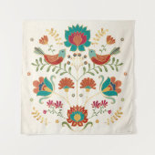 Folk Floral met vogels Wandkleed (Voorkant (horizontaal))