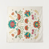 Folk Floral met vogels Wandkleed (Voorkant)