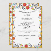 Folk Floral Mexicain Trois Esta Invitation Anniver (Devant / Derrière)