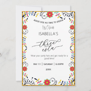 Folk Floral Mexicain Trois Esta Invitation Anniver