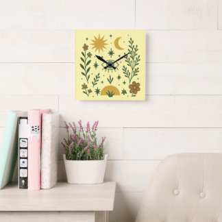 Folk Flowers Derde Oog Vierkante Klok