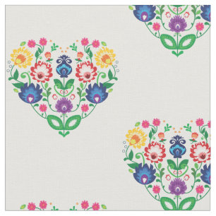 Folk Flowers - hartvormige samenstelling Stof