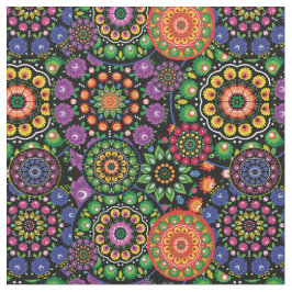 Folk Flowers - mandalas al over Stof