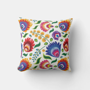 Folk Flowers op witte achtergrond Kussen
