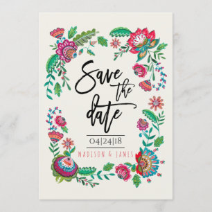 Folk Flowers Stripe Datum opslaan Uitnodigin Save The Date