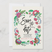 Folk Flowers | Stripe | Datum opslaan | Uitnodigin Save The Date (Voorkant)