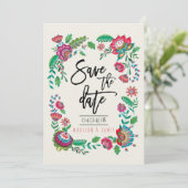Folk Flowers | Stripe | Datum opslaan | Uitnodigin Save The Date (Staand voorkant)