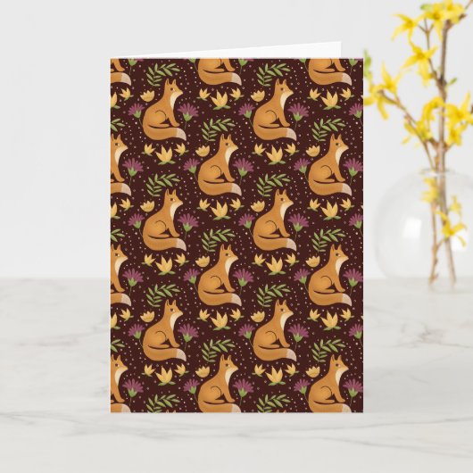 Folk Foxes Greeting Card Kaart (Gele Bloem)