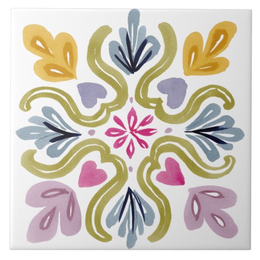 Folk Garden Watercolor Tegeltje (Voorkant)