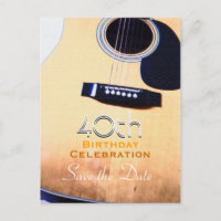 Folk Guitar 40th Birthday Save the Date Briefkaart