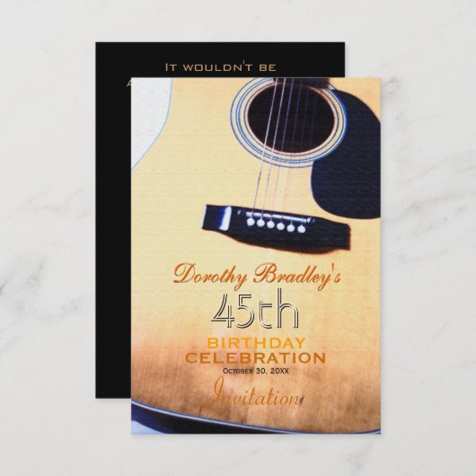 Folk Guitar 45th Birthday Party Custom Invitation Kaart (Voorkant / Achterkant)