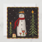 Folk Happy Snowman mignonne carte de Noël (Devant)