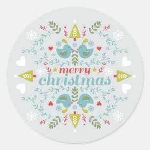 Folk kerstkheer ronde sticker