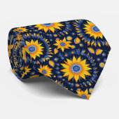 Folk navy gele zonnebloemen stropdas (Opgerold)