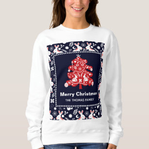 Folk Navy Red Kerstmis Bunny Floral Trui