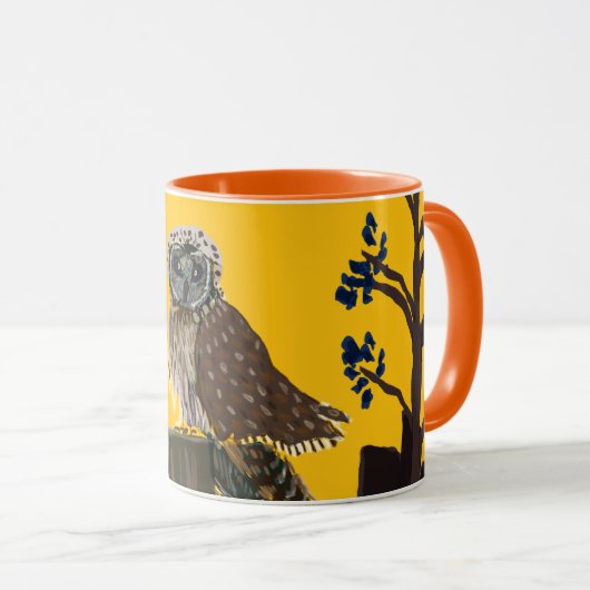 Folk owl on tree stump mok (Voorkant rechts)