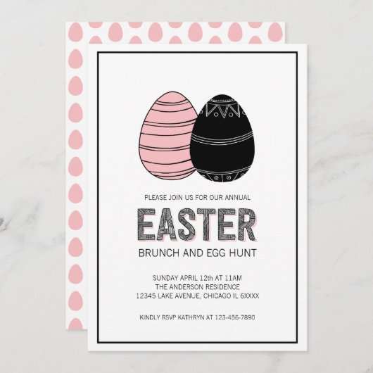 Folk Paasbrunch en Egg Hunt Invitation Kaart (Voorkant / Achterkant)