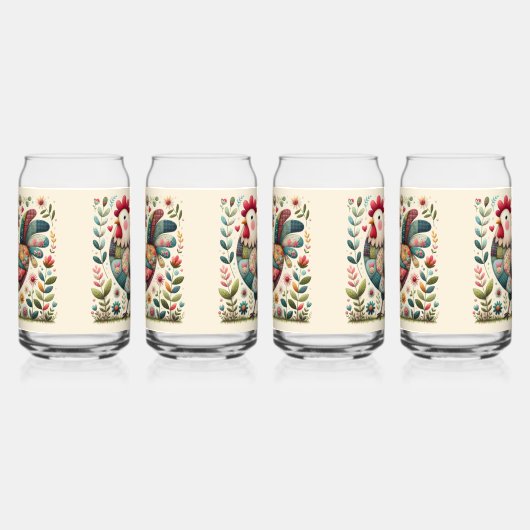 Folk Patchwork Haan met Bloemaccenten Blikvorm Glas (Rechts)