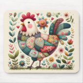 Folk Patchwork Haan met Bloemaccenten Muismat (Voorkant)