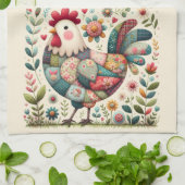 Folk Patchwork Haan met Bloemaccenten Theedoek (Gevouwen)