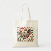Folk Patchwork Haan met Bloemaccenten Tote Bag (Voorkant)