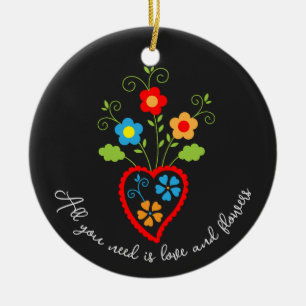 Folk portuguese bloeiend hart keramisch ornament