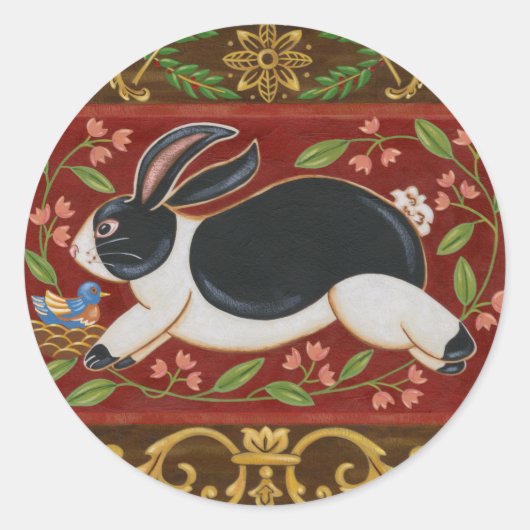 Folk Rabbit Ronde Sticker (Voorkant)