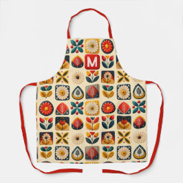 Folk Retro Bloemen Kleurrijk - gepersonaliseerd mo Schort