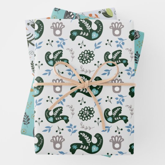 Folk Scandy Zweedse vos set van 3 Inpakpapier Vel (In situ)