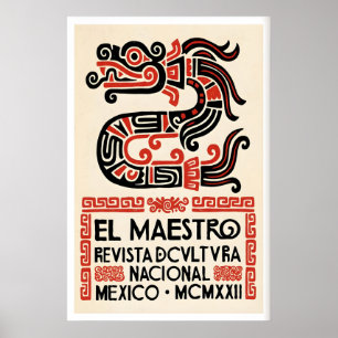 Folk Serpent Kunstprint, Mexicaanse Grafische Post Poster