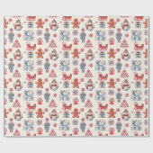 Folk Skandy Kerst Retro Cadeaupapier (Vlak)