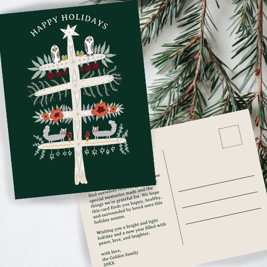 Folk Tree of Life Kerstvakantie CUSTOM Briefkaart