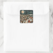 Folk Winter Village Vierkante Sticker (Tas)