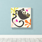 Folkart Boho Abstract Zwarte Kat met de hand getek Canvas Afdruk (Insitu (Houten vloer))