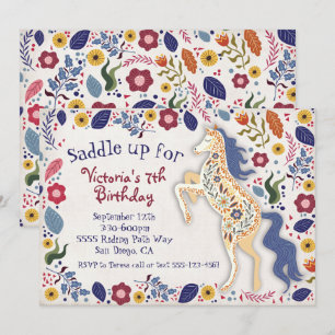 Folkart Boho Horse Verjaardagsfeest uitnodiging